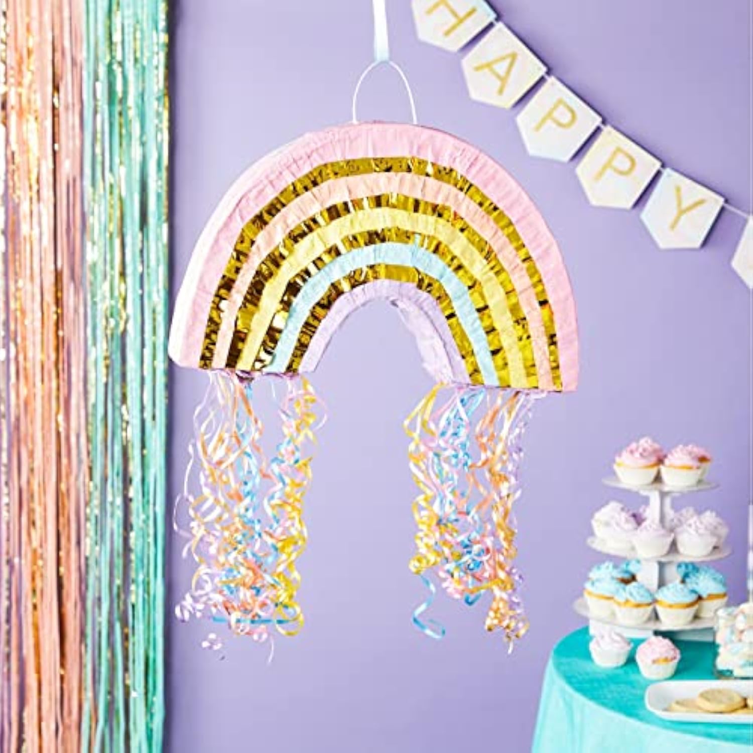 Pastel Rainbow Pull String Piñata: Birthday Gender Reveal Party (16.5"x10"x3")
