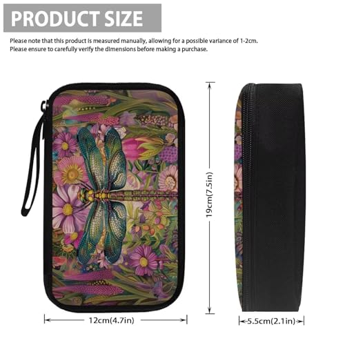 Dragonfly Print Electronic Organizer Travel Case Portable Daisy Charger Organizer Travel Case Slim Cable Organizer Bag Tech Organizer Travel Case, Purple And Green
