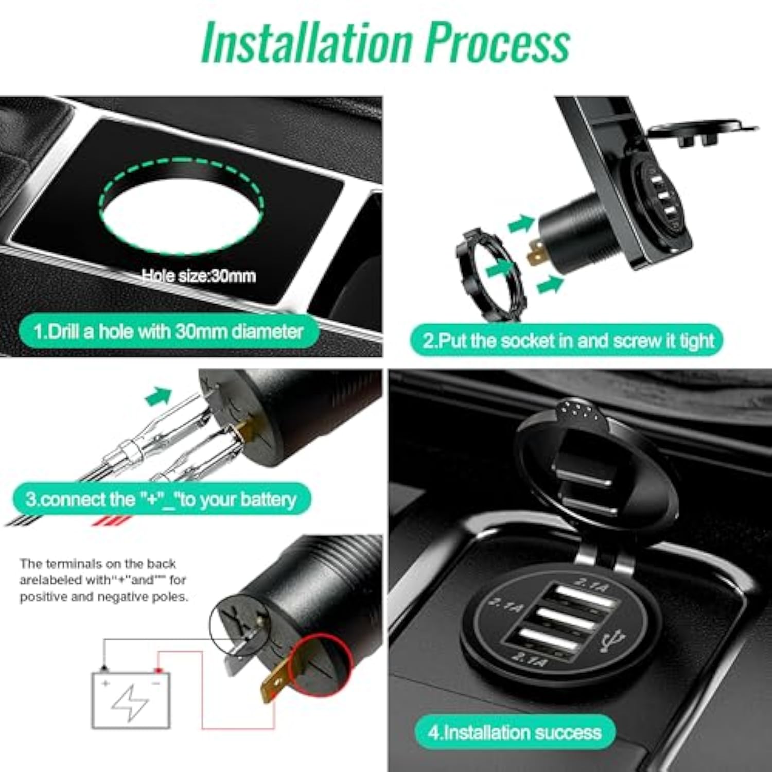 12V/24V Car Usb Charger Socket - 3 Usb Charger Socket For Car, Boat, Marine, Bus, Truck, Golf, Rv, Motorcycle And More - 1-Pack