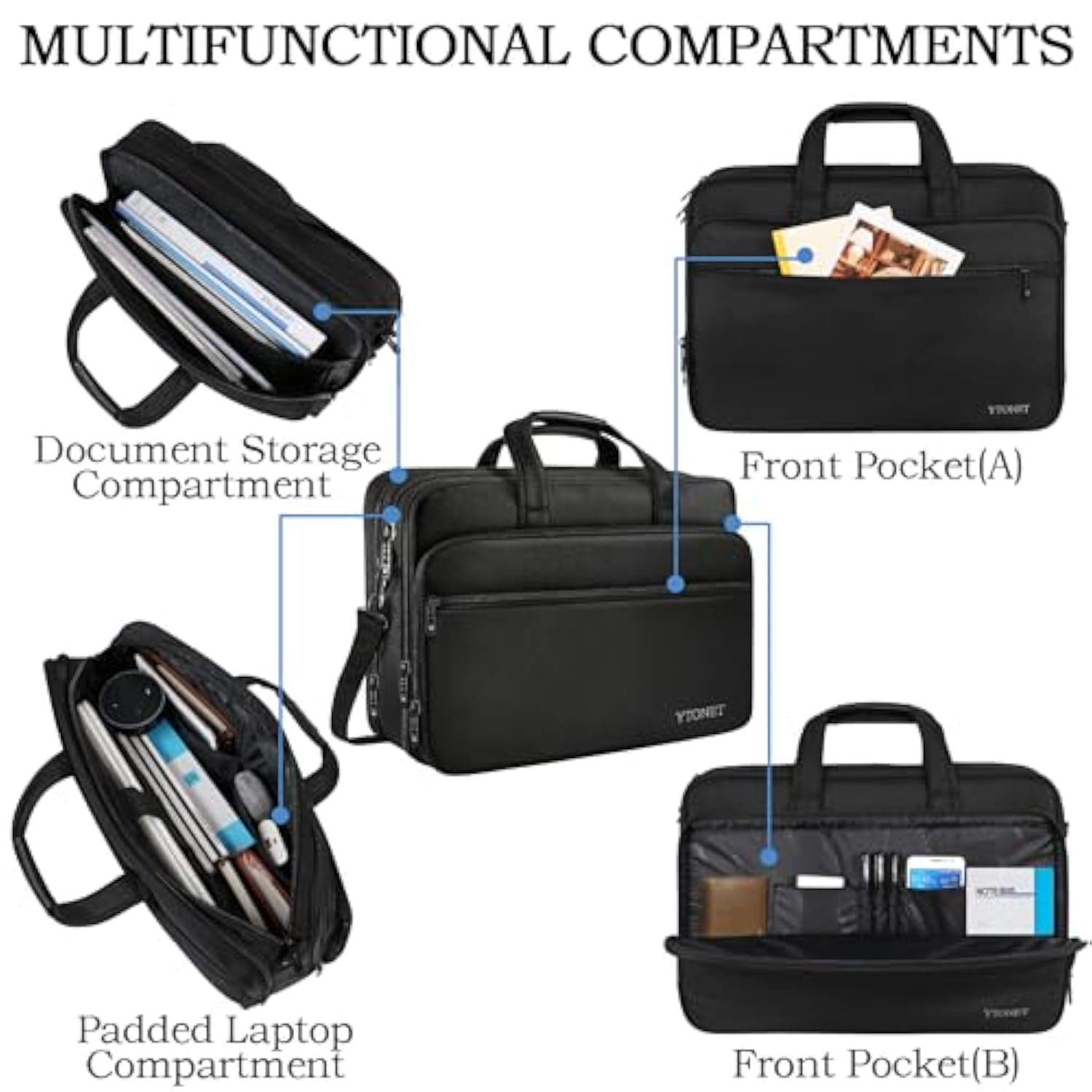 Laptop Briefcases For Men, 17 Inch Expandable Briefcase Computer Bags For Laptop For Men, Water Resistant Multi Compartments Men'S Work Bag With Luggage Strap For Bussiness Travel, Black
