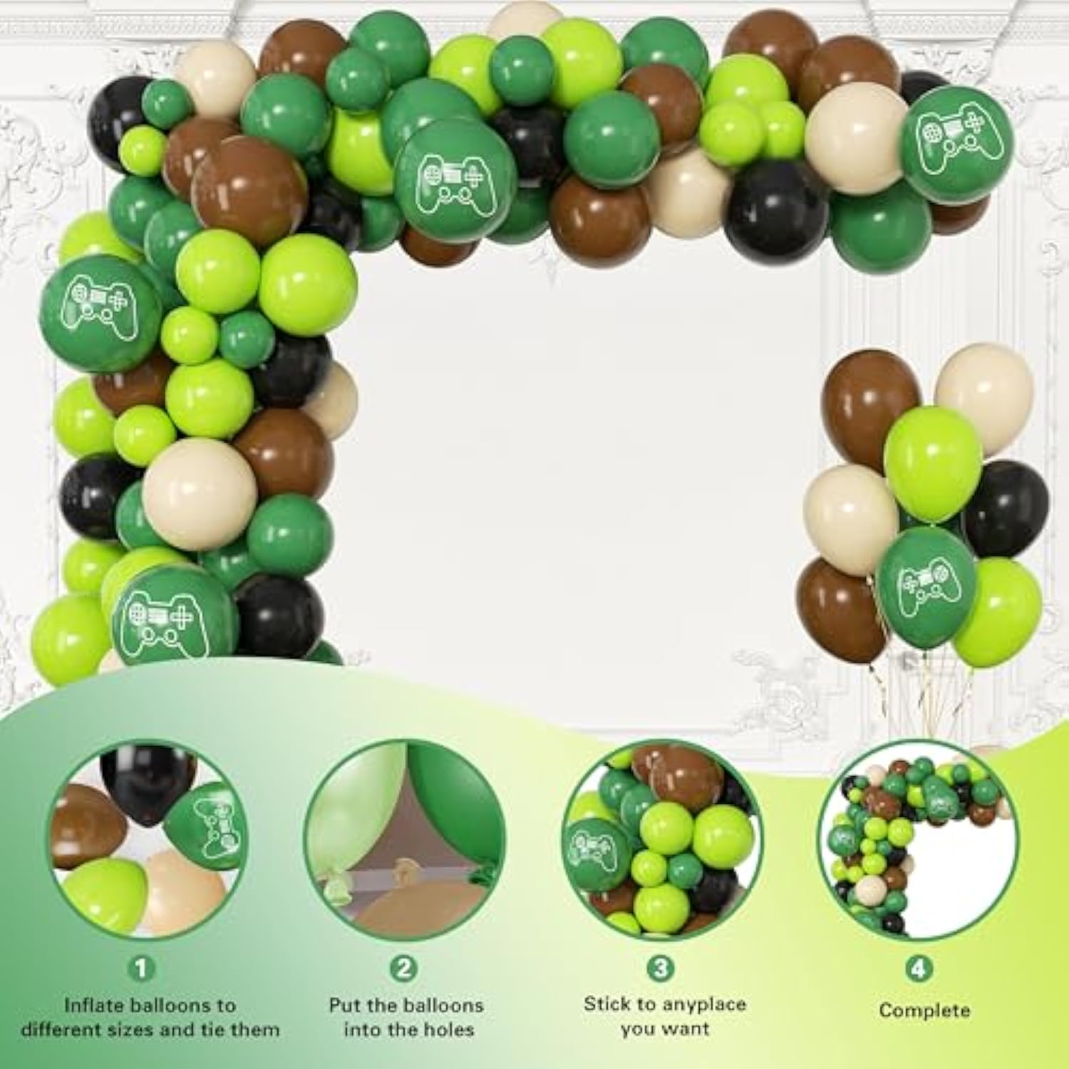 Green Brown Balloon Garland Arch Kit, Birthday Party Decorations with Backdrop
