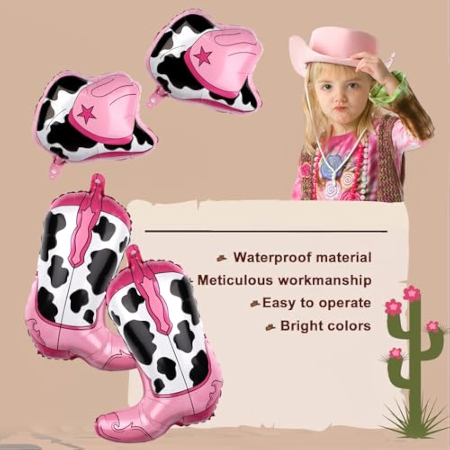 8 Pc Western Themed Party Balloons Cowboy & Cowgirl with Hat and Boot