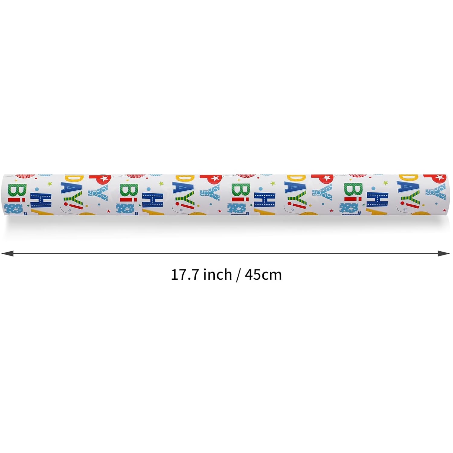 Reversible Birthday Wrapping Paper Roll For Boys Girls Kids Men Women - Colorful Happy Birthday Lettering Balloon And Stars - Gift Wrap For Party Celebration Holiday, 17.7 Inch X 33 Feet