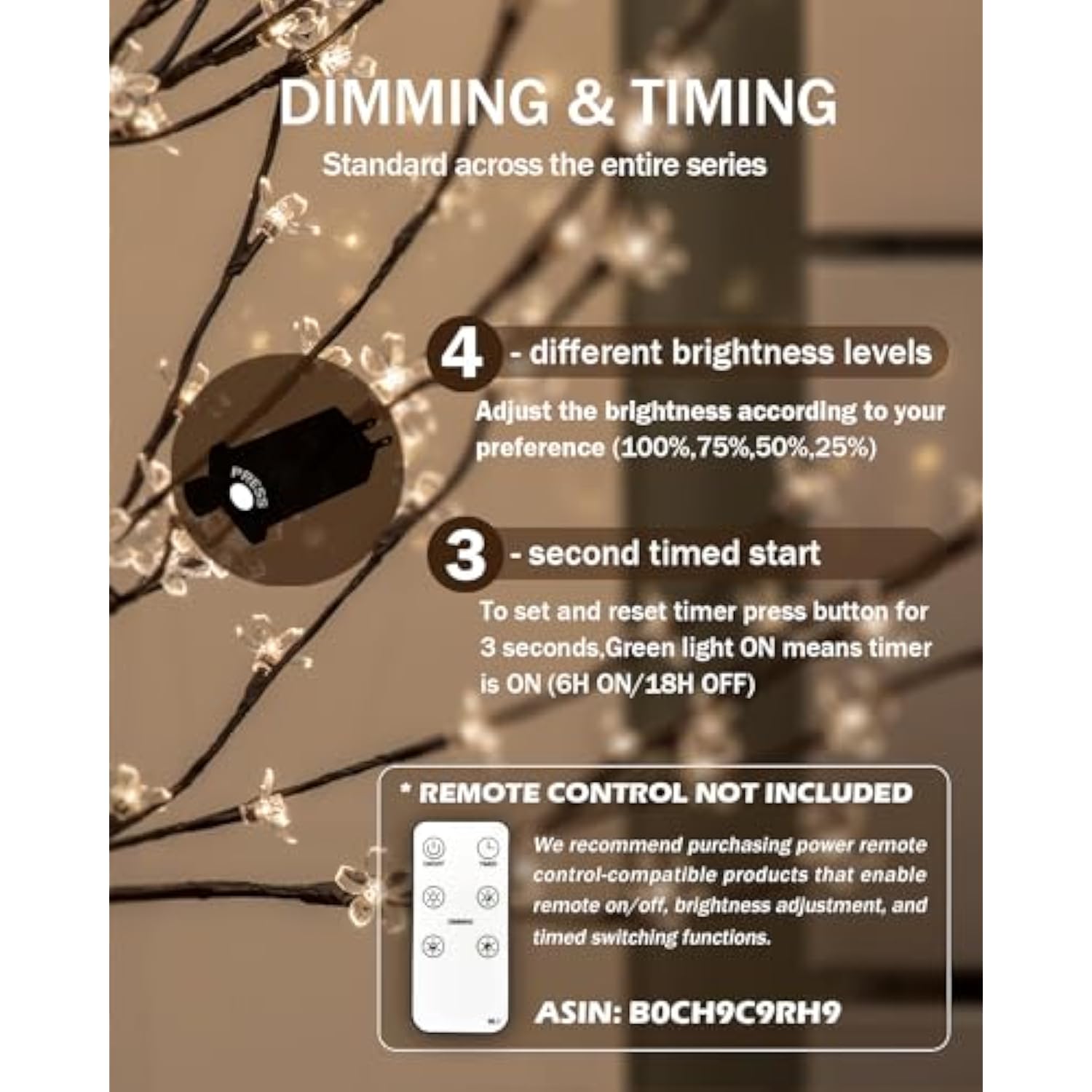 Lighted Cherry Blossom Tree Set 4Ft, 5Ft And 6Ft With 144/184/240 Warm White Led Lights For Holiday Decor - Dimmable, Ul Certified, Waterproof - Ideal For Indoor And Outdoor Decoration