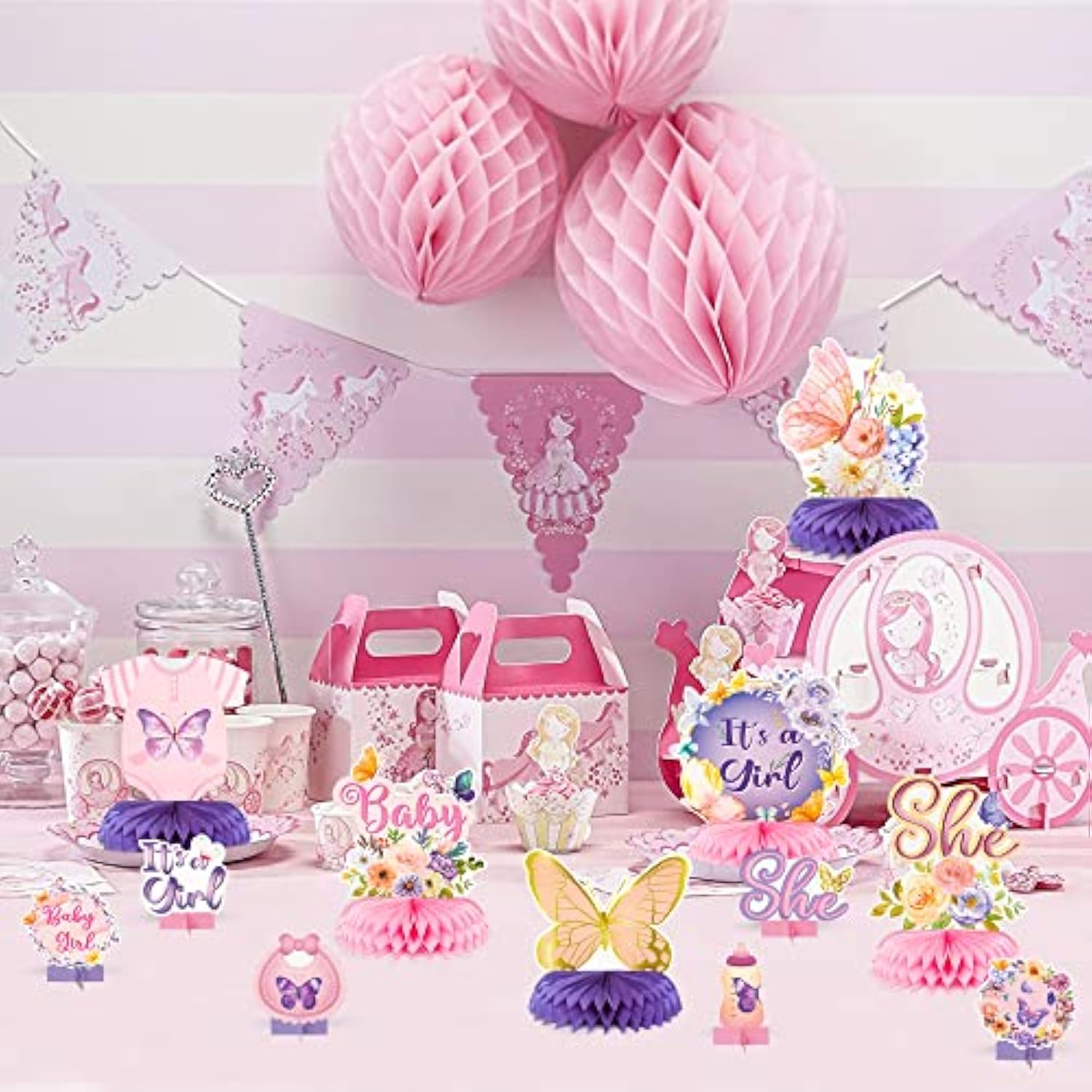 12Pcs Butterfly Baby Shower Party Honeycomb Table Centerpieces, It'S A