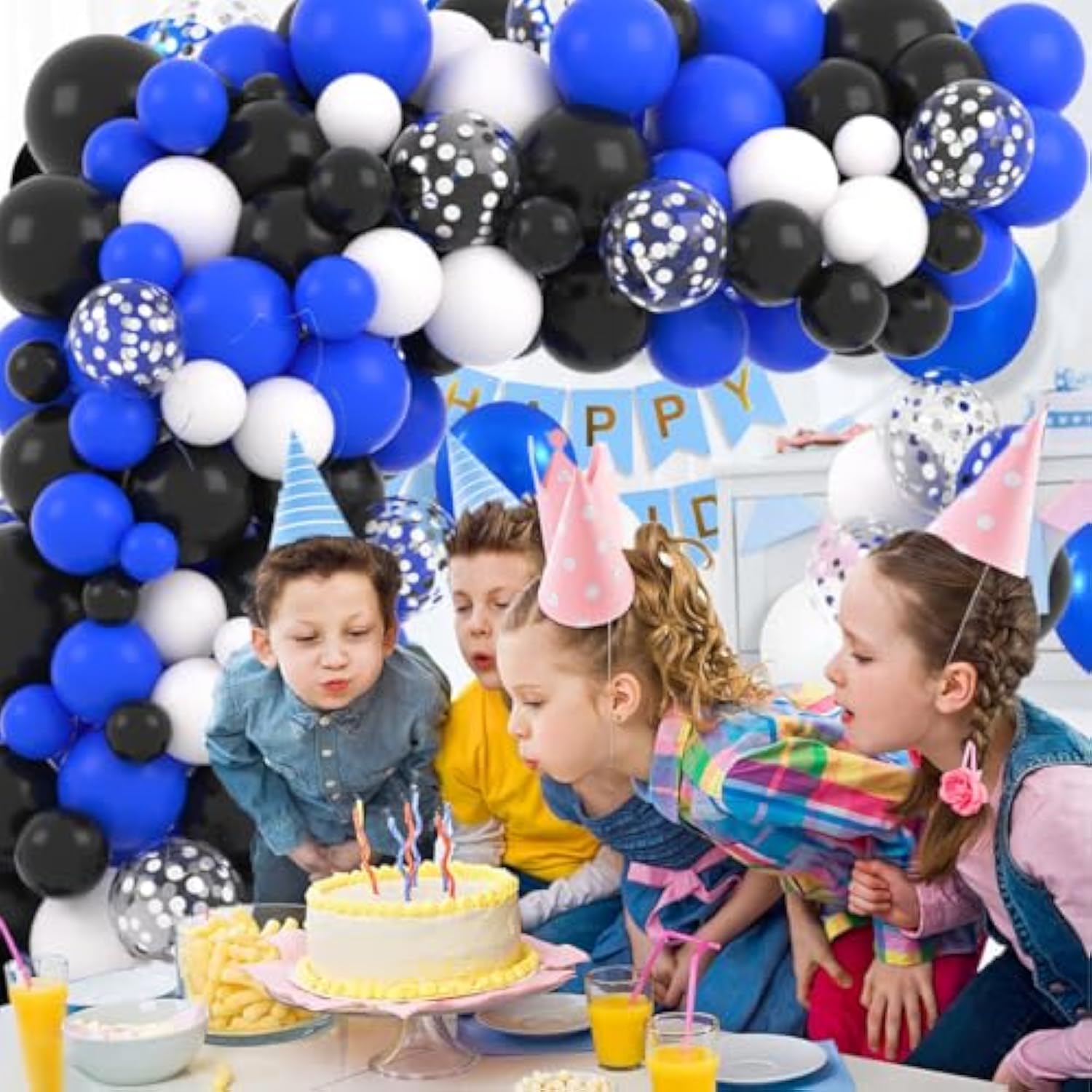 Royal Blue Black Silver White Balloon Arch Garland - 122Pcs Blue Black