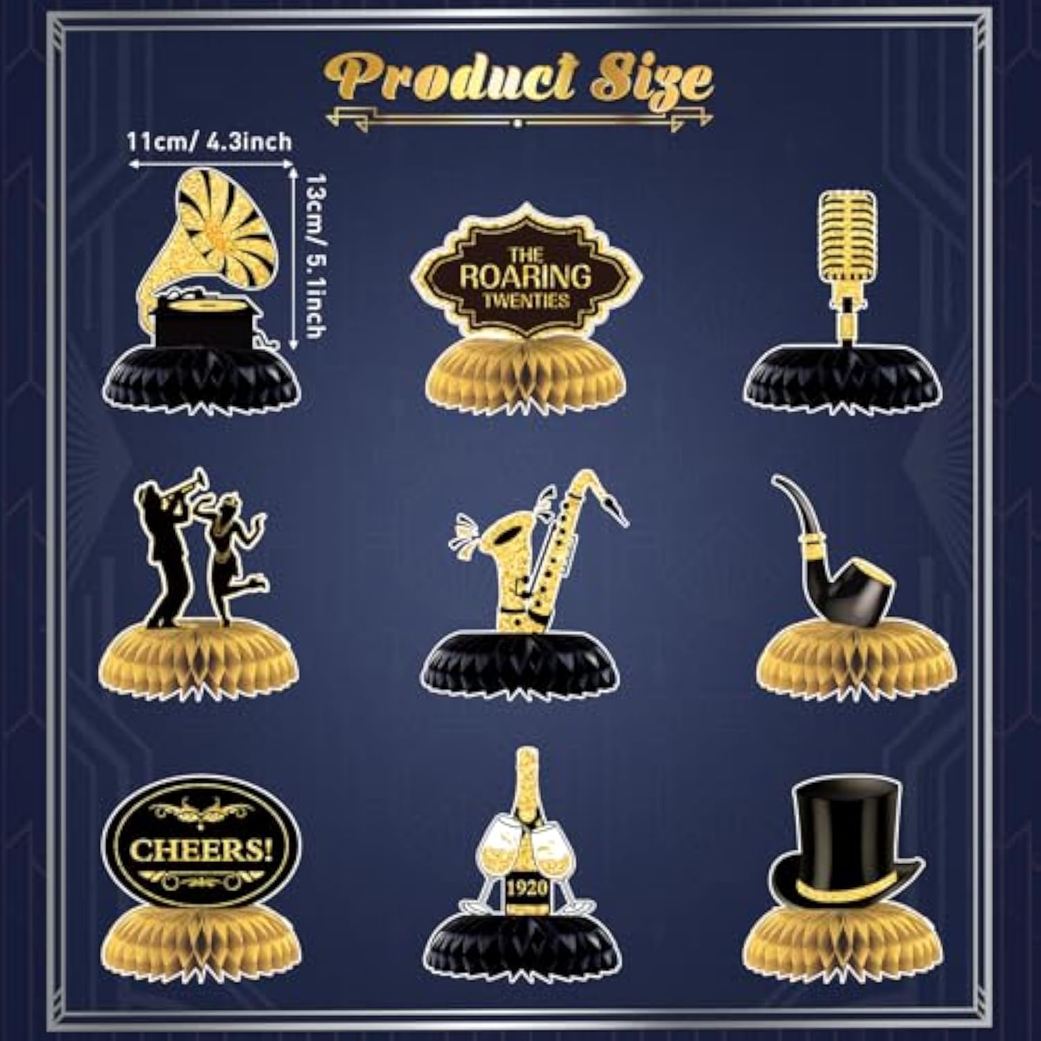 10 Pieces Roaring 1920'S Party Honeycomb Centerpiece Decorations Black