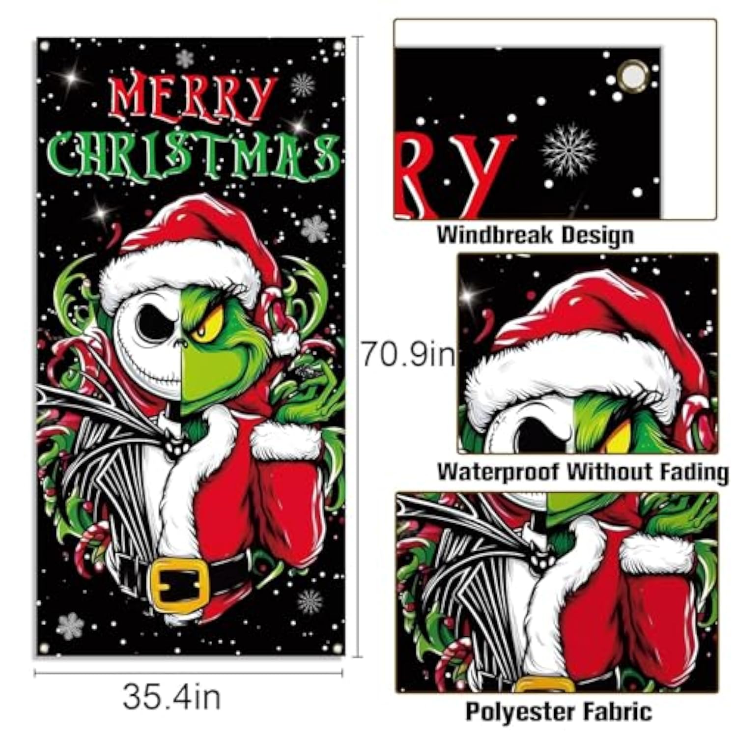 Merry Christmas Door Cover Jack Skellington Halloween Decoration Front Porch Banner Decor