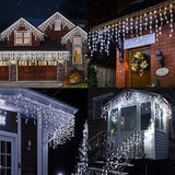 9.8Ft Icicle Lights Outdoor Halloween Lights Battery Powered, Christmas Curtain String Lights,Hanging Window Wall Ice Li
