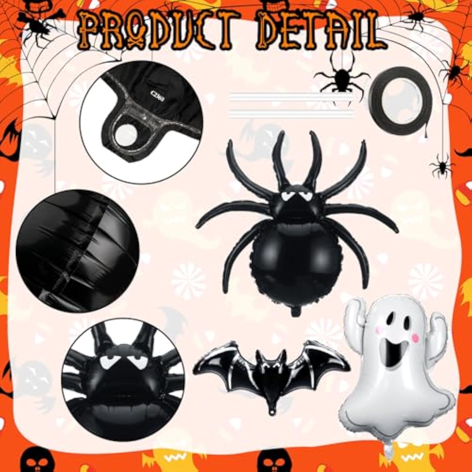 12Pcs Halloween Foil Balloons - Ghost, Bat & Spider Decorations for Party and Photo Props