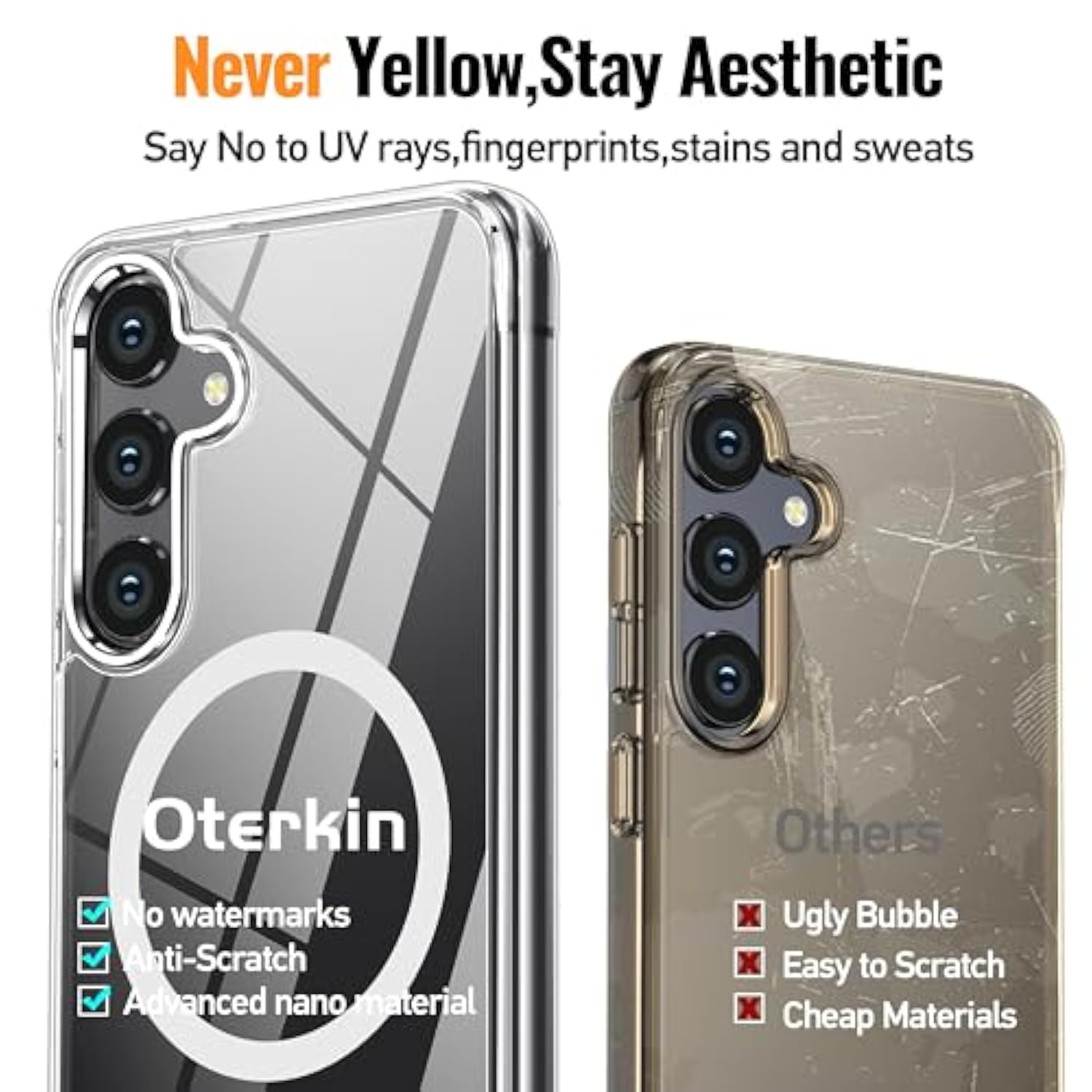 Magnetic For Samsung Galaxy S25 Case Clear [Compatible With Magsafe][Anti-Yellowing][Built-In 4 Airbags][ Grade Protection][Transparent Shockproof Slim] S25 Phone Case (Clear)