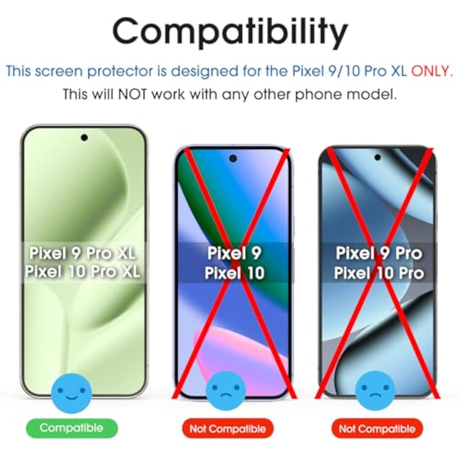 Pixel 9 Pro XL 6.8" Screen Protector, Tempered Glass, Easy Install, 3 Pack