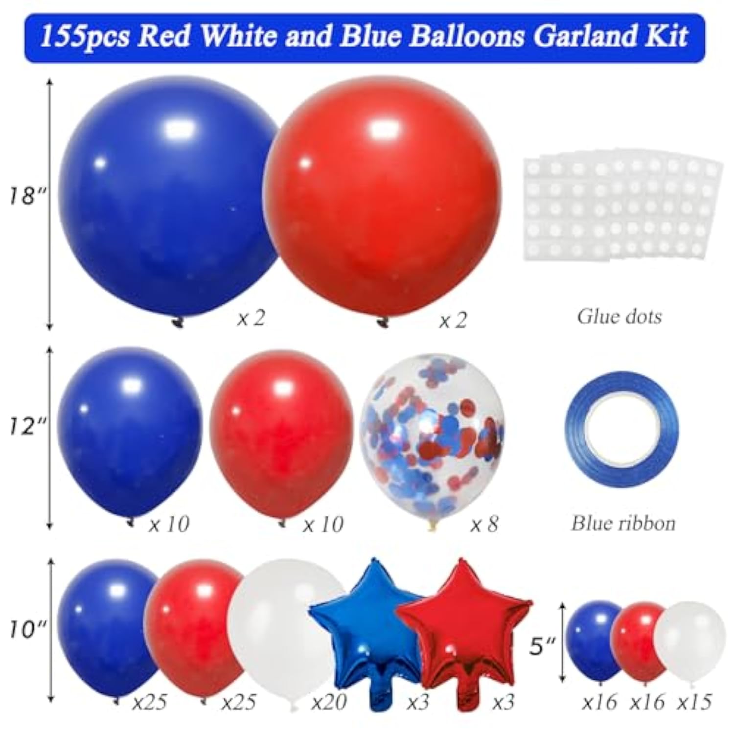 160Pcs Red White And Blue Balloons Garland Arch Kit Patriotic Balloon