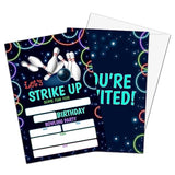 Bowling Birthday Invitations, Let'S Strike Up Neon Bowling Birthday Party Invitations For Boys Girls, Birthday Party Invitation Cards, Party Supplies And Decoration, 20 Cards & 20 Envelopes -D04