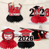 Red and Black Graduation Decorations Class Of 2026 Honeycomb Centerpiece,12pcs Red Graduation Table Decorations Congrats Graduation Centerpieces for Tables