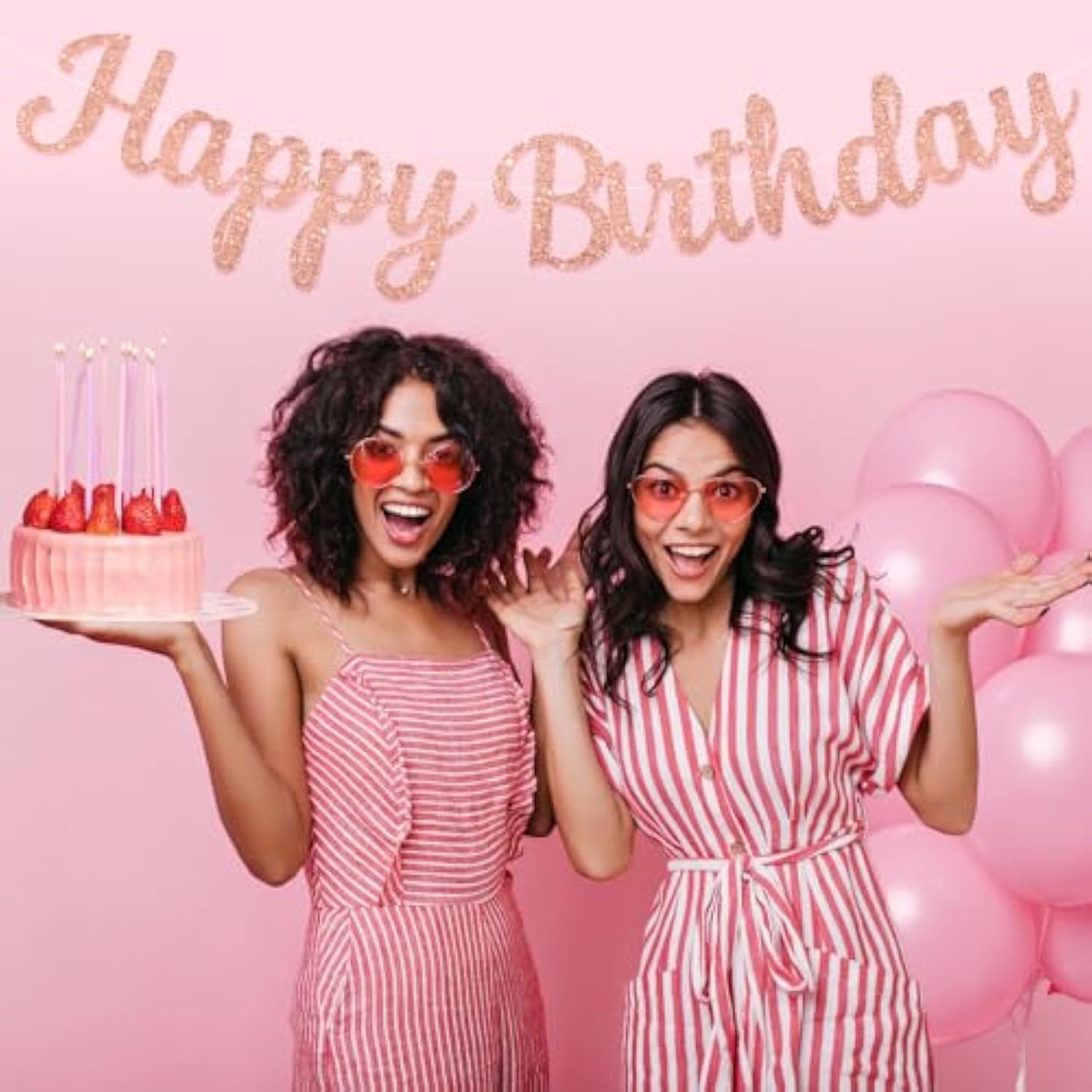 Pre-Strung Rose Gold Happy Birthday Banner No Diy For Women Men Party Decorations