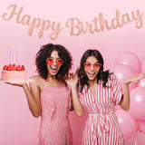Pre-Strung Rose Gold Happy Birthday Banner No Diy For Women Men Party Decorations