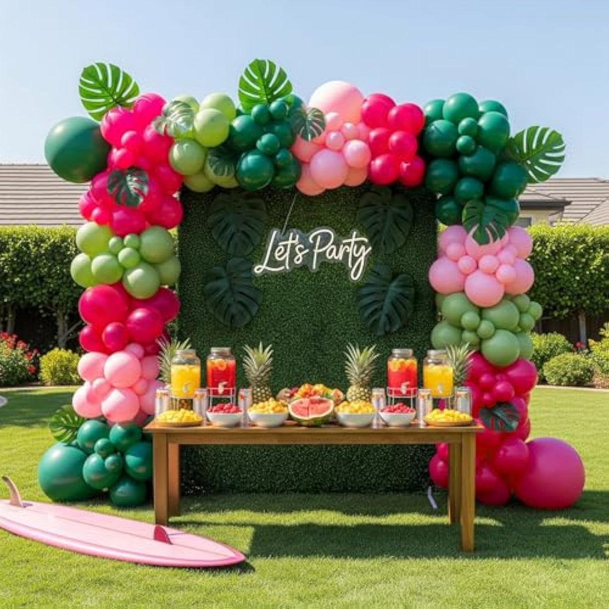 Hunter Green And Pink Balloon Garland Arch Kit 153Pcs Dark Green Sage And Hot Pink Balloons For Summer Jungle Safari Wild One Theme Birthday Tropical Baby In Bloom Balloons Baby Shower Decorations