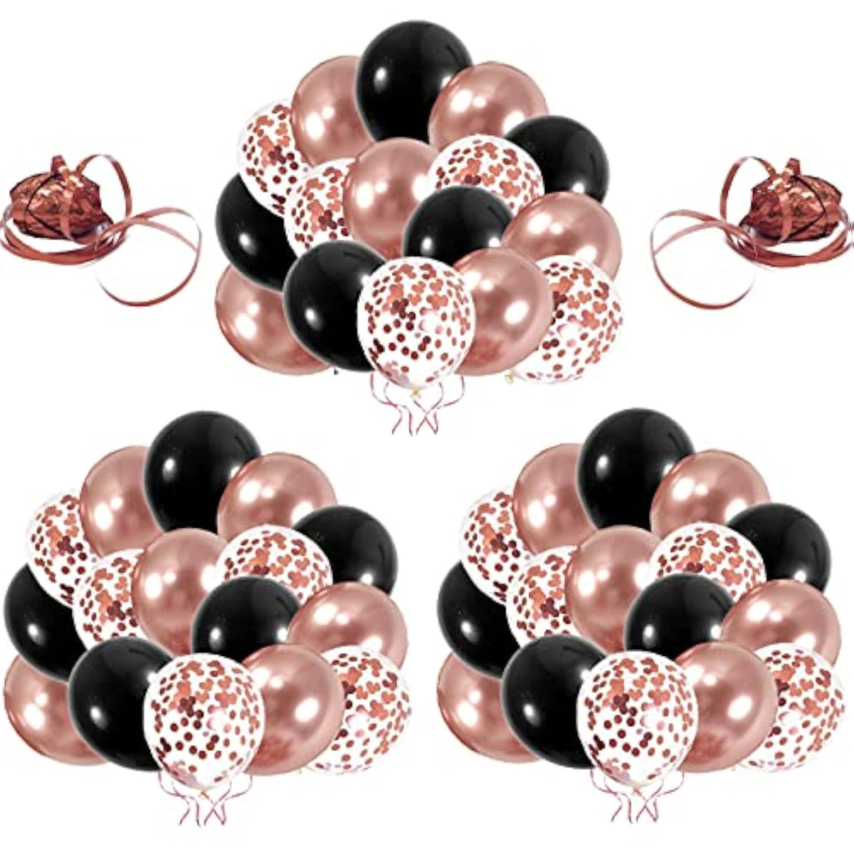 55Pcs Chrome Metallic Rose Gold & Black Confetti 12" Latex Balloons Party Decorations