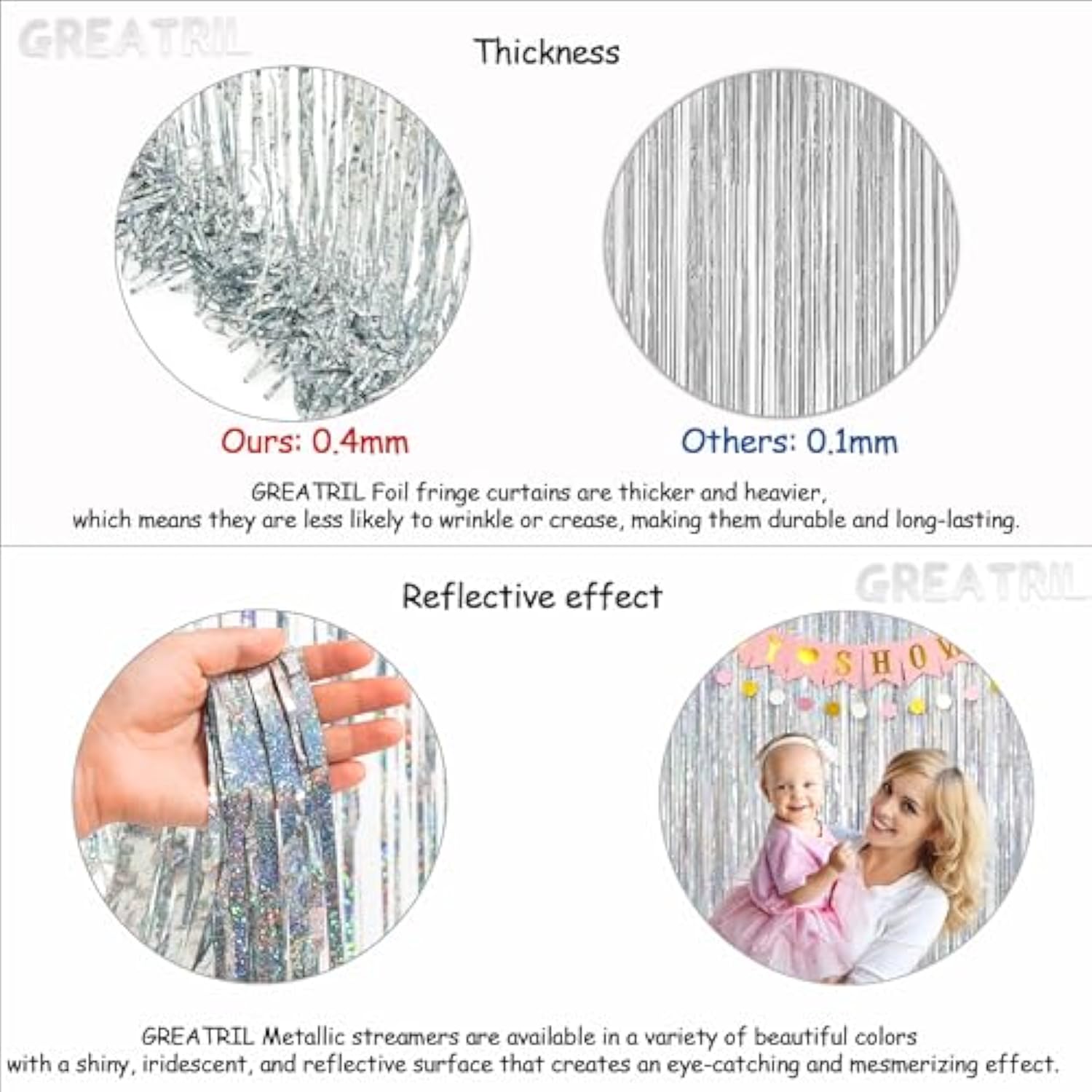 Silver Foil Fringe Tinsel Backdrop 2 Pack Metallic Streamers for Parties