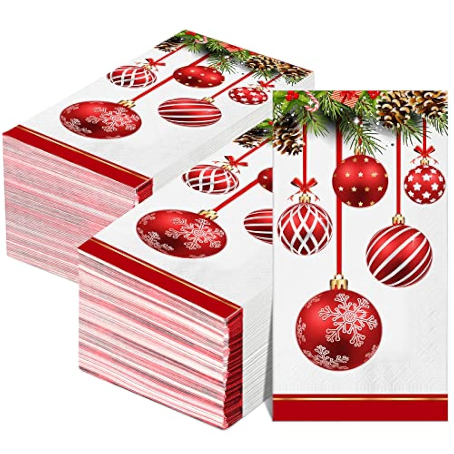 200 Pcs Christmas Napkins Disposable Paper Xmas Disposable Guest Towels Merry Christmas Dinner Napkins Design For Winter Holiday Party Supplies Tableware Decorations (Baubles Style)