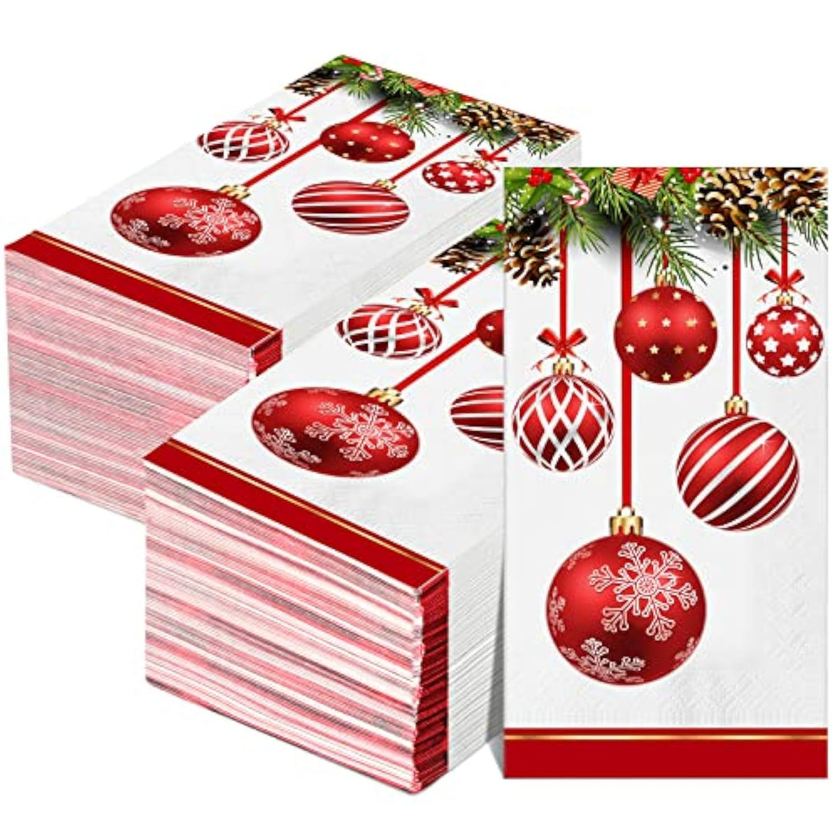 200 Pcs Christmas Napkins Disposable Paper Xmas Disposable Guest Towels Merry Christmas Dinner Napkins Design For Winter Holiday Party Supplies Tableware Decorations (Baubles Style)
