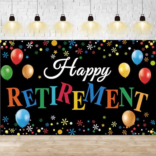 Retirement Banner, Large Happy Retirement Banner Backdrop, Farewell Party Decorations, for Women, Men, Teacher Indoor Outdoor Retire Party Favor Supplies, Photo Booth Photography Background
