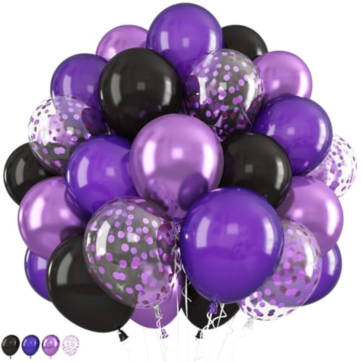 Purple Black Balloons 12 Inch Metallic Latex Confetti Balloons for Party Decorations