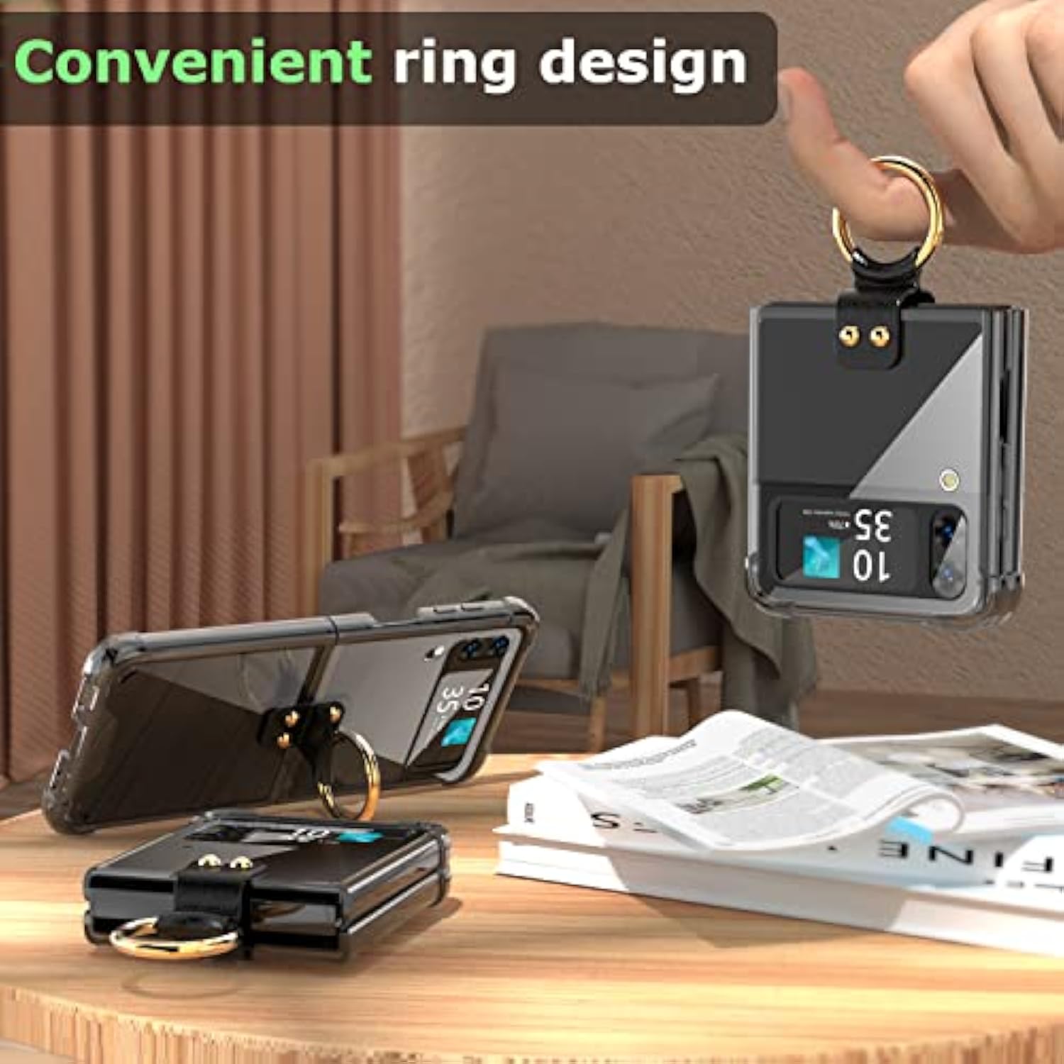 Samsung Galaxy Z Flip 4 Case Clear Crystal With Ring Stand Holder