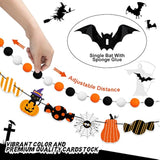 Halloween Banner Pom Pom Garland Set with Bat Candy Banner and Black Bat Wall Sticker