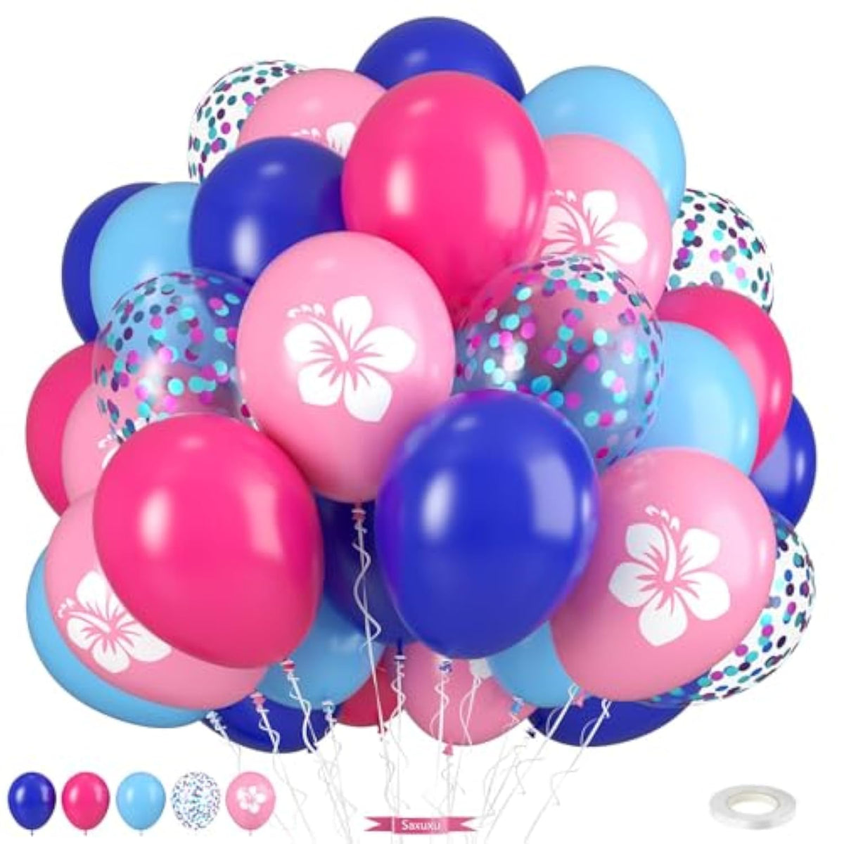 Pink And Blue Balloons, 12 Inch Royal Blue Hot Pink Confetti Balloons For Kids Girl Cartoon Birthday Pool Party Graduation Baby Shower Gender Reveal Supplies