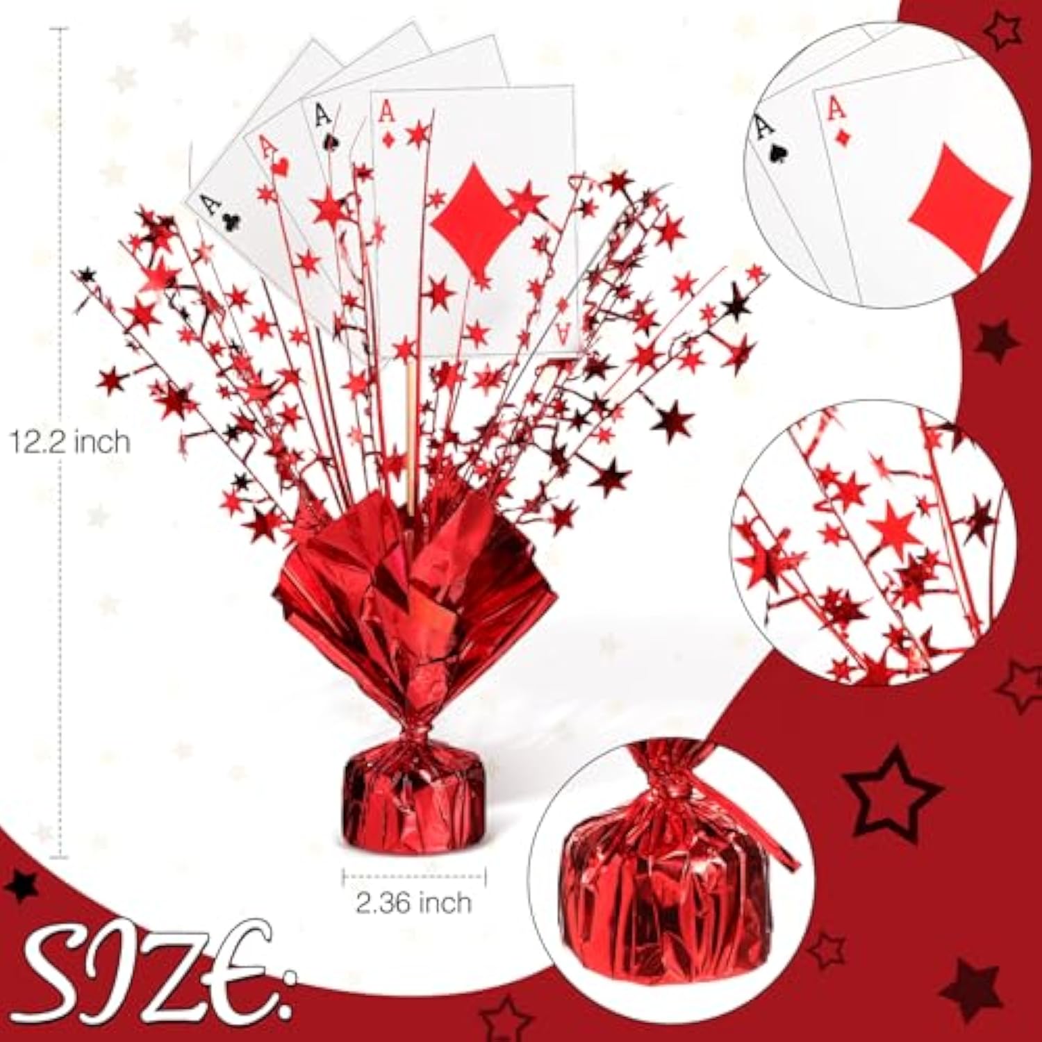 6 Set Casino Poker Theme Decorations For Table Centerpiece Star Metallic Foil Spray Burst Centerpiece Poker A Card Sticks For Casino Night Game Birthday Party Decorations Supplies