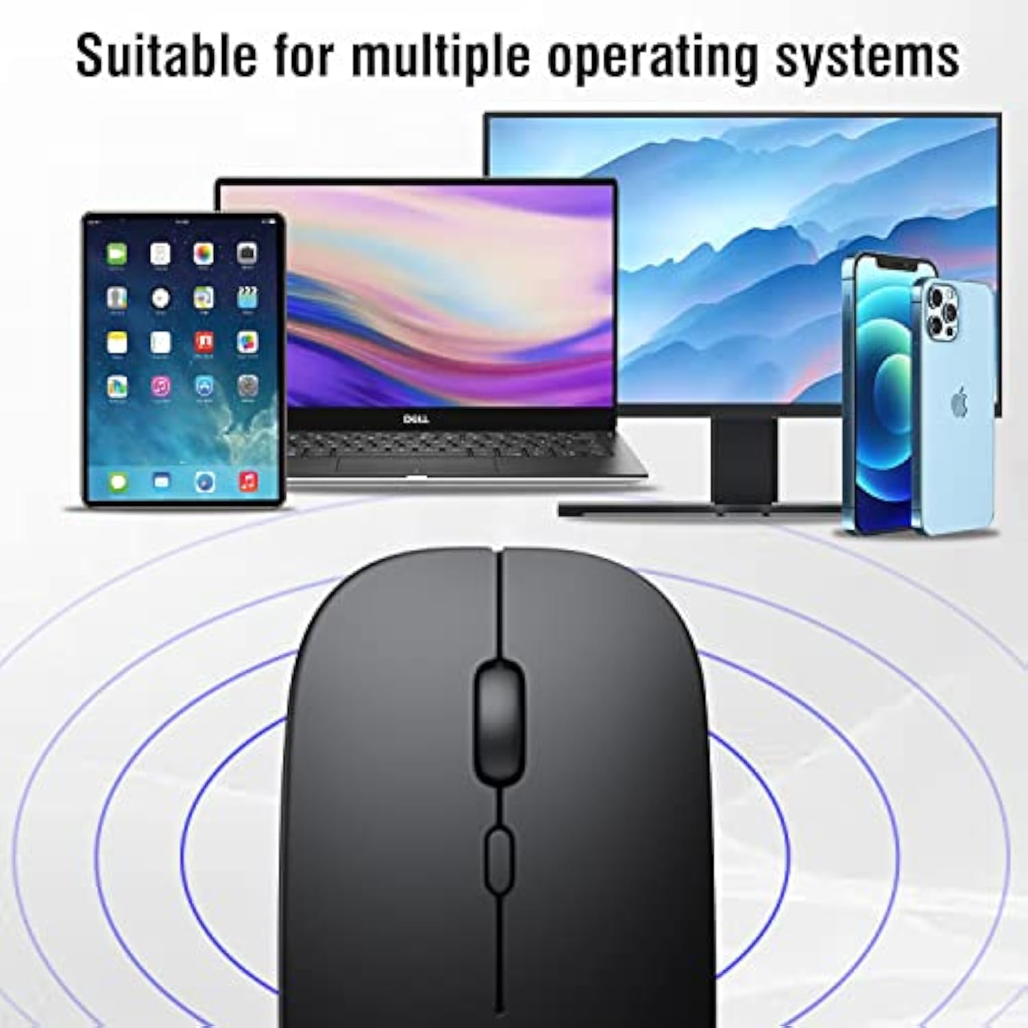 Wireless Bluetooth Mouse For Ipad/Macbook Pro/Air/Laptop/Pc Rechargeable Silent Mouse Portable Slim For Surface Pro/Lenovo/Samsung Tablet (Black)
