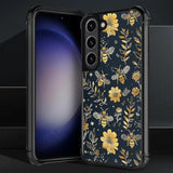 Compatible With Samsung Galaxy S23 Case,Vintage Yellow Bee Floral Amazing Pattern Design Shockproof Anti-Scratch Hard Pc Back Case For Samsung Galaxy S23