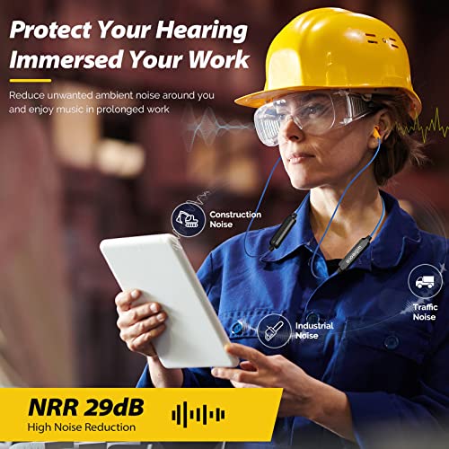 Bluetooth Work Earplugs Headphone,Wireless In-Ear Noise Isolating Earbuds,29Db Noise Reduction Headphone With Control,19+ Hours Battery For Lawn Mowing Safety Industrial Construction(Black)