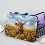 Sunflower Highland Cow Print Laptop Sleeve Case For Women Men Lightweight Travel Laptop Bag Shockproof Computer Protective Briefcase For Study Work, 13Inch