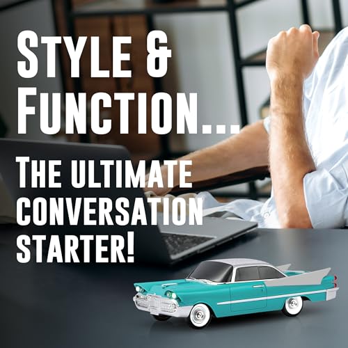 Bluetooth 1959 Retro Classic Car Speaker, Dual 2-inch Speakers, Hands-Free Link, Built-in Microphone, FM Radio, and LED Lights, Emerald - BT-1959-EMR