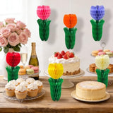 Tulip Honeycomb Centerpieces, 6Pcs Spring Flower Centerpieces For Tables 3D Tulips Honeycomb Spring Decoration For Home Office Garden Mother'S Day