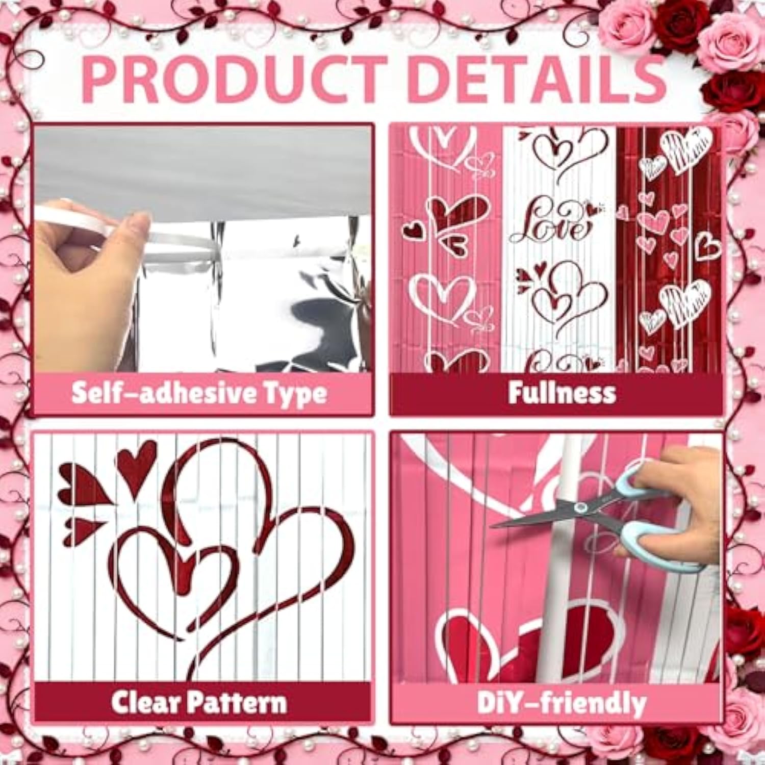 Valentines Party Decorations (2 Packs), 3.3X6.6Ft Love Foil Fringe Curtains Backdrop Red Pink White Tinsel Streamer Galentine’S Day Photo Booth Props For Wedding Anniversary Party Supplies