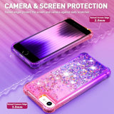 For Iphone Se Case 2022/2020, Iphone 8 Case, Iphone 7 Case With Screen Protector, Women Girls Cute Glitter Bling Floating Liquid Soft Tpu Silicone Shockproof Protective Phone Case -Pink/Purple