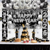 75pcs Black Silver New Year 2026 Decorations Banner Balloon Arch Kit