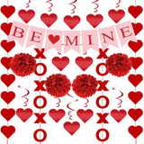 21Pcs Valentines Day Decorations Valentines Day Decor Pre-Assembled Hanging Heart Swirls Be Mine Love Heart Xo Garlands Banner For Home Classroom Office Wedding Party