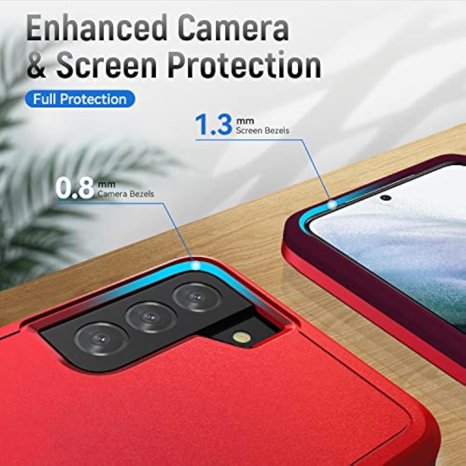 Heavy-Duty Samsung Galaxy S21 Case with HD Screen Protector, Military Grade Drop Tested, Red