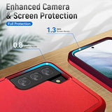 Heavy-Duty Samsung Galaxy S21 Case with HD Screen Protector, Military Grade Drop Tested, Red