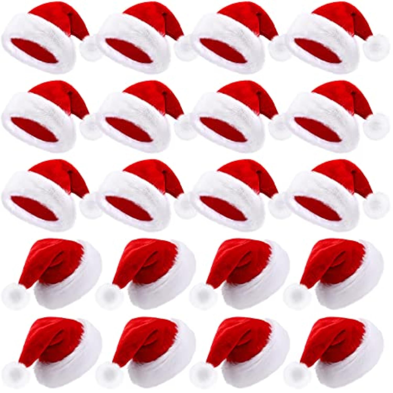 20 Pcs Santa Hats Bulk Plush Christmas Hats For Adults Women Men Holiday Party Costume(Red)