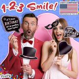 Premium Birthday Photo Booth Props Kit, 27 Rose Gold Party Decorations (No Glitter), Durable & Easy-To-Use Photobooth Props Signs For Memorable Photos & Unforgettable Celebrations By