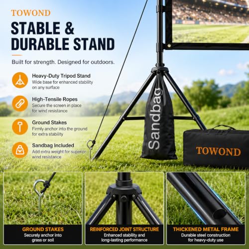 Outdoor Projector Screen With Stand, 120 Inch Portable Movie Screen - 16:9 4K Hd Foldable Anti-Crease Projection Screen With Carry Bag For Movie Nights, Camping And Parties Support Double Sided