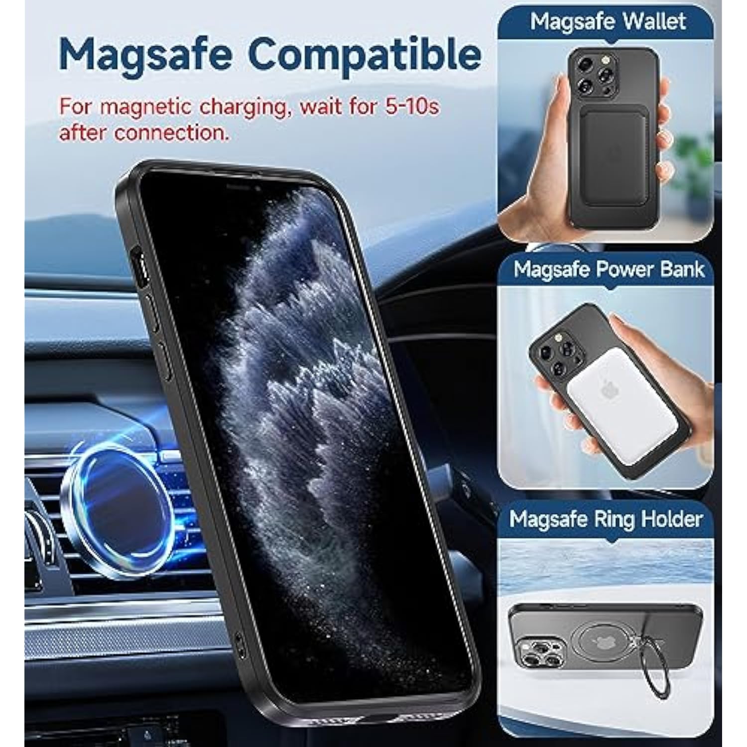 For Iphone 11 Pro Case[Compatible With Magsafe] [With Magnetic Metal Stand][Military Grade Shockproof][Anti Yellowing],Translucent Matte Back With Soft Edge,Black