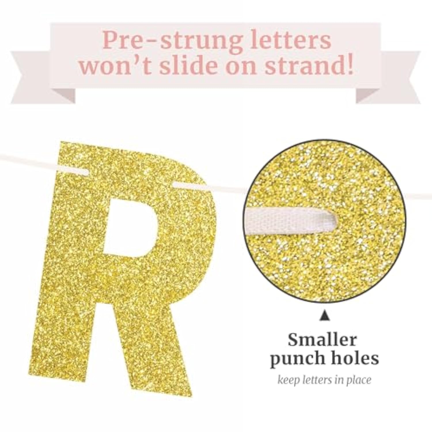 Pre-Strung Happy Birthday Banner - No Diy - Glitter Birthday Party Banner For Men & Women - Pre-Strung Garland On 8 Ft Strands - Bday Party Decorations & Decor. Did We Mention No Diy (Yellow Gold)