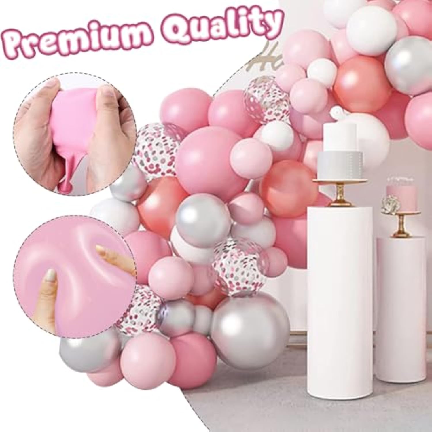 60pcs Pink & Gold Confetti Balloons 12" — Ribboned Latex for Party Decor